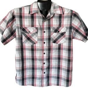 Blue Crown Big Boys Button Shirt Size Large Red Gray Chest Pockets Short Sleeve